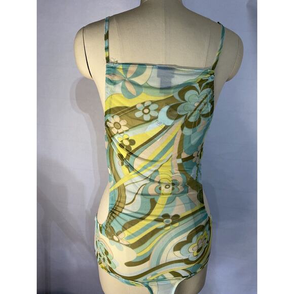 New Mod Psychedelic Bodysuit Blue Green Marbled Flowers Rue21 Womens Juniors XL - Picture 4 of 7